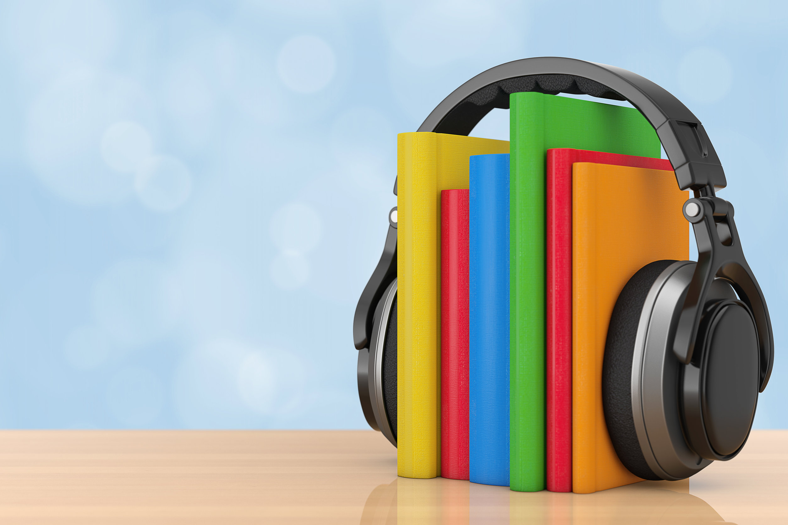 headset on colorful books
