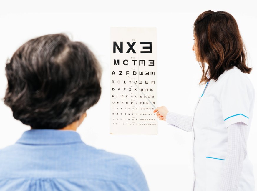 female eye doctor eye chart
